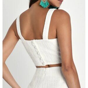 Lulus Elevated Attitude White Tweed Sleeveless Crop Top Sz Small Womens White